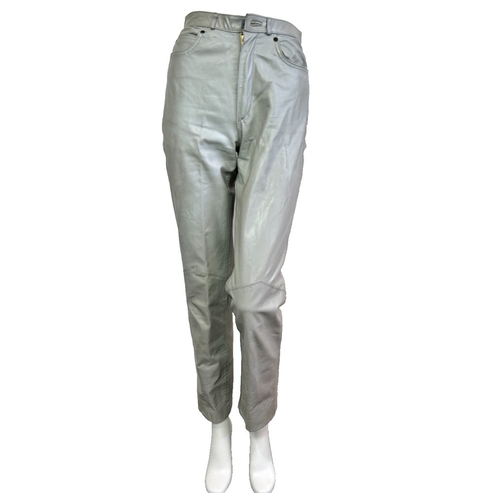 90s Wilsons Leather Vintage Pants Size 6 Gray Genuine Leather High Waist Lined